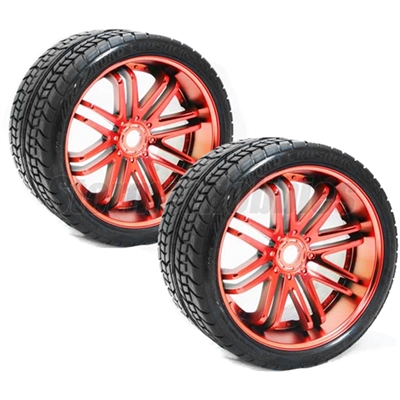 Sweep Road Crusher Belted Monster Truck Tires on Red Rims (2)