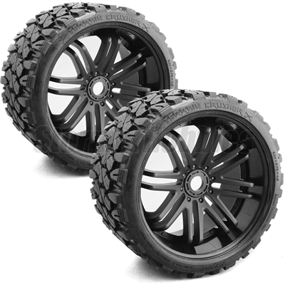 Sweep Terrain Crusher Belted Monster Truck Tires on Black Rims (2)