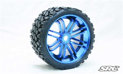 Sweep Terrain Crusher Belted Monster Truck Tires on Blue Rims (2)