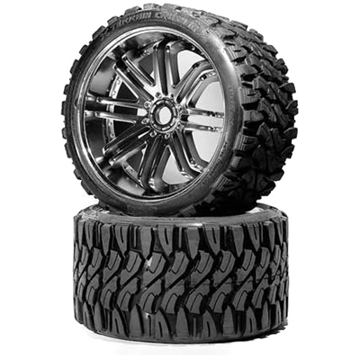 Sweep Terrain Crusher Belted Monster Truck Tires on Silver Rims (2)