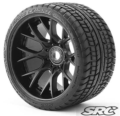 Sweep Road Crusher Belted Monster Truck Tires on Black 1/2" Wide Offset Rims (2)