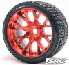 Sweep Road Crusher Belted Monster Truck Tires on Red Chrome 1/2" Wide Offset Rims (2)