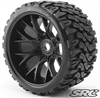 Sweep Terrain Crusher Belted Monster Truck Tires on Black 1/2" Wide Offset Rims (2)