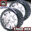 Sweep Terrain Crusher Belted Monster Truck Tires on Silver Chrome 1/2" Wide Offset Rims (2)