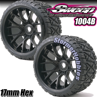 Sweep Land Crusher Belted Monster Truck Tires on Black 1/2" Wide Offset Rims (2)