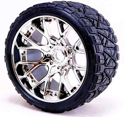Sweep Land Crusher Belted Monster Truck Tires on Chrome 1/2" Wide Offset Rims (2)