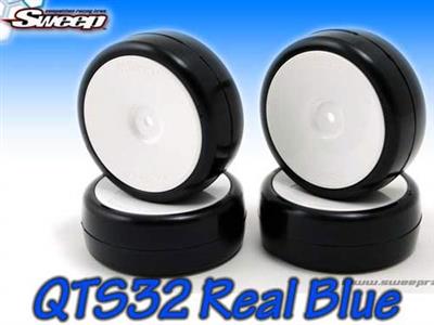 Sweep Real Blue Sedan Racing Rubber Tires On White Dish Rims (4)