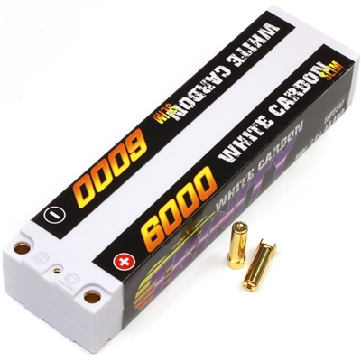 Team Epic 6000mAh 100c 7.4 2s White Carbon Slim Lipo Battery, 5mm Bullets