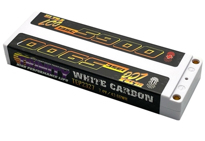 Team Epic 5900mAh White Carbon ULCG VTA 2S 7.4V Lipo Battery, 5mm Bullets