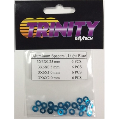 Team Epic Blue 3mm Ball Stud Shims (24) 6 each of .25mm/.5mm/1mm/2mm