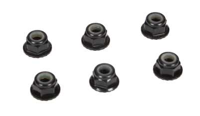 Losi 4mm Serrated Lock Nuts, black aluminum (6)