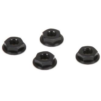 Losi M4 Serrated Nuts-Low Profile, black aluminum (4)