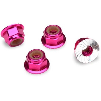 Traxxas Grave Digger/Bigfoot 4mm Flanged Serrated Lock Nuts, pink aluminum (4)