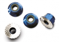 Traxxas 4mm Flanged Serrated Blue Lock Nuts (4)