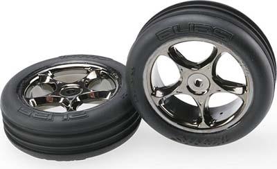 Traxxas Bandit Front Alias Tires On Black Chrome Tracer Rims (2)