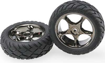 Traxxas Bandit Front Anaconda Tires On Black Chrome Tracer Rims (2)