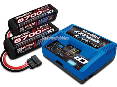 Traxxas EZ-Peak Live iD Charger with 6700mAh 14.8v 4S Lipo Batteries (2)