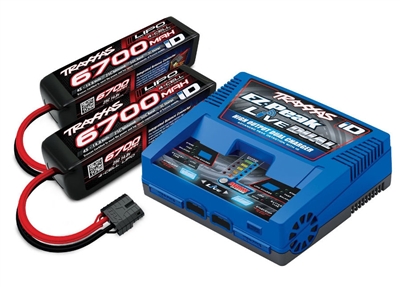 Traxxas EZ-Peak Live Dual iD Charger with 6700mAh 14.8v 4S Lipo Batteries (2)