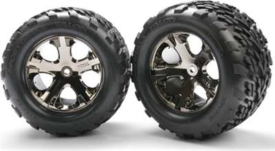 Traxxas Stampede Rear Talon Tires On Black Chrome All-Star Rims (2)