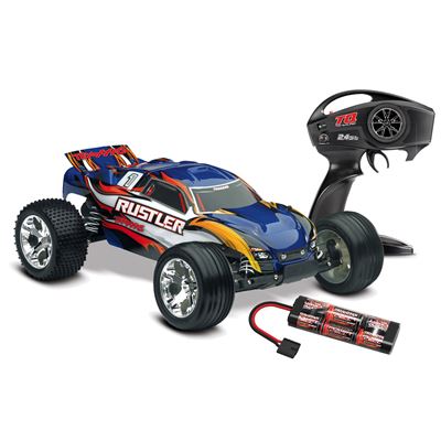 .Traxxas Rustler XL5 RTR Truck with blue body and TQ radio