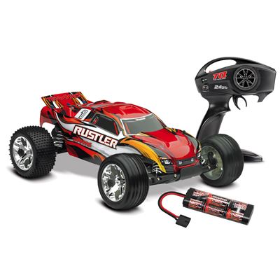 .Traxxas Rustler XL5 RTR Truck with red body and TQ radio