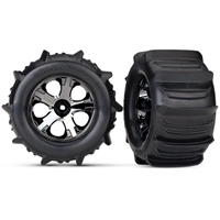 Traxxas Stampede 4x4 Front and Rear 2.8" Paddle Tires on All-Star Black Chrome Rims with inserts (2)