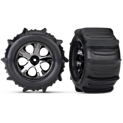 Traxxas Stampede 4x4 Front and Rear 2.8" Paddle Tires on All-Star Black Chrome Rims with inserts (2)