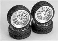 Traxxas Nitro 4-Tec Mounted Tires On Silver Mesh Rims (4)