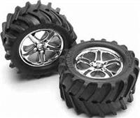 Traxxas Maxx 3.8" Chevron Tires On Chrome Split Spoke Rims (2)