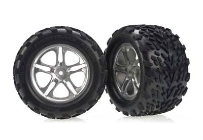 Traxxas Maxx 3.8" Talon Tires On Satin Chrome Split Spoke Rims (2)