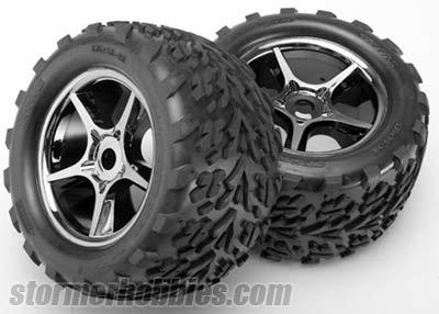 Traxxas Revo 3.3 Talon Tires On Black Chrome 17mm Gemini Rims (2)