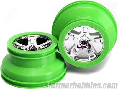 Traxxas Slash Front Chrome/Green SCT 2.2/3.0" Dual Profile Rims (2)