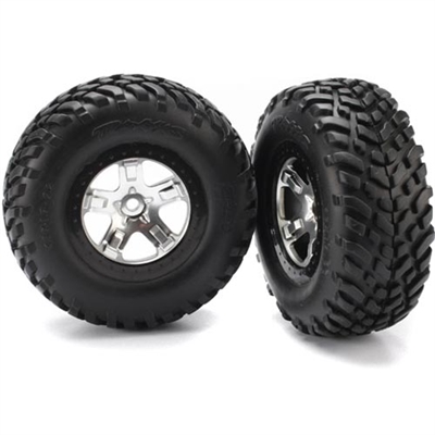 Traxxas Slash Rear Tires Mounted On Rims With Black Bead Rings (2)