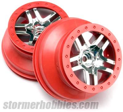 Traxxas Slash Front Split Spoke Chrome Rims/Red Rings (2.2 x 3.0) (2)