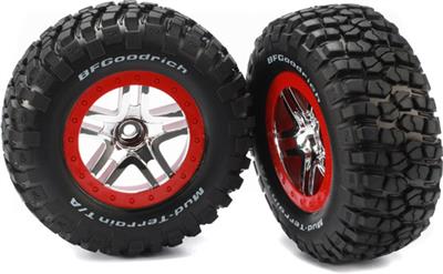 Traxxas Slash Front Bfg Mud Ta Tire On Chrome/Red Split Spoke Rims(2)