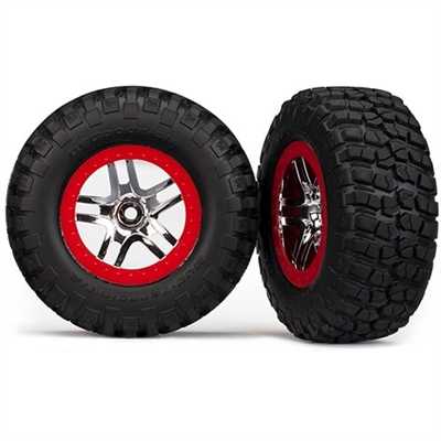 Traxxas Slash Front Bfg Mud S1 Tire On Chrome/Red Split Spoke Rims(2)