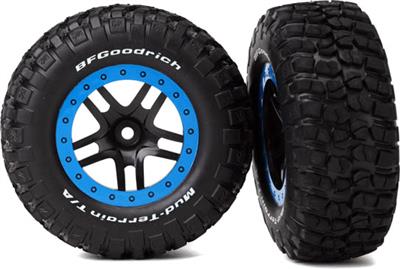 Traxxas Slash Rear BFG Mud-Terrain Tires on Black/Blue Rims (2)