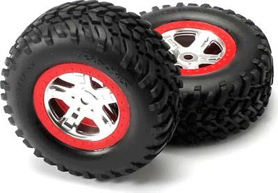 Traxxas Slayer Red Beadlock Rims With SCT Off-Road Tires (2)