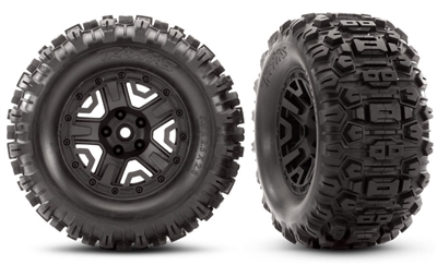 Traxxas Rustler 4x4 Sledgehammer Tires on 2.8" Black Rims (2)