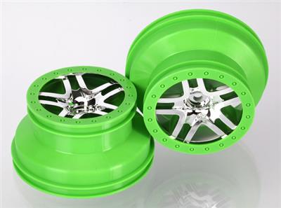 Traxxas Slash Rear SCT Split-Spoke Rims, Chrome/Green (2)