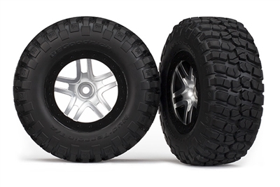 Traxxas Slash 4x4 BFGoodrich Mud-Terrain T/A KM2 Tires on SCT Split-Spoke Satin Chrome/Black Rims (2)
