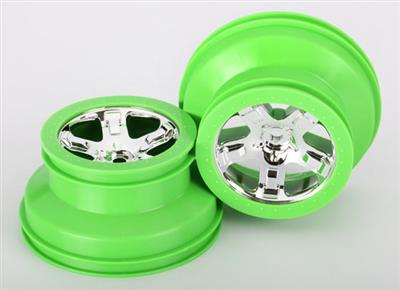 Traxxas Slash Rear SCT Split-Spoke Rims, Chrome/Green (2)