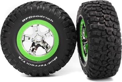 Traxxas Slash Rear BFG Mud-Terrain Tires On Green Rims (2)