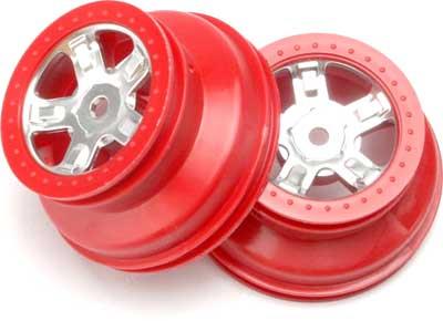 Traxxas 1/16 Slash SCT Red Beadlock Rims, Satin Chrome (2)