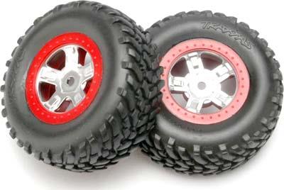 Traxxas 1/16 Slash Assembled Tires And Red Beadlock Rims (2)