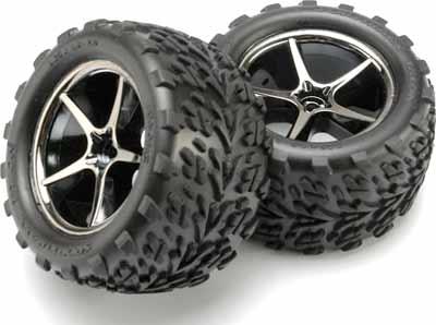 Traxxas 1/16 E-Revo Talon Tires On Black Chrome Gemini Rims (2)