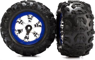 Traxxas 1/16 Summit Canyon At Tires On Geode Chrome/Blue Rims (2)