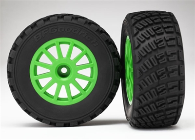 Traxxas Rally 1/10th BF Goodrich Tires Mounted on Green Rims (2)