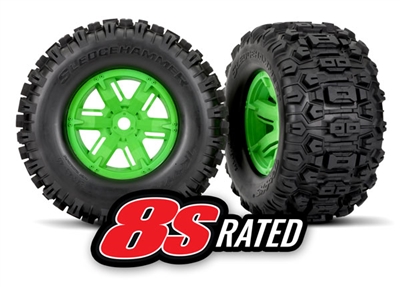 Traxxas X-Maxx Sledgehammer Tires on Green Rims (2)