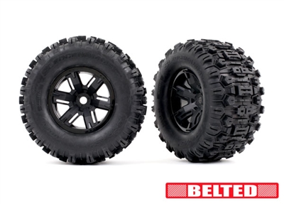 Traxxas X-Maxx  Sledgehammer Belted Tires on Black Chrome Rims (2)